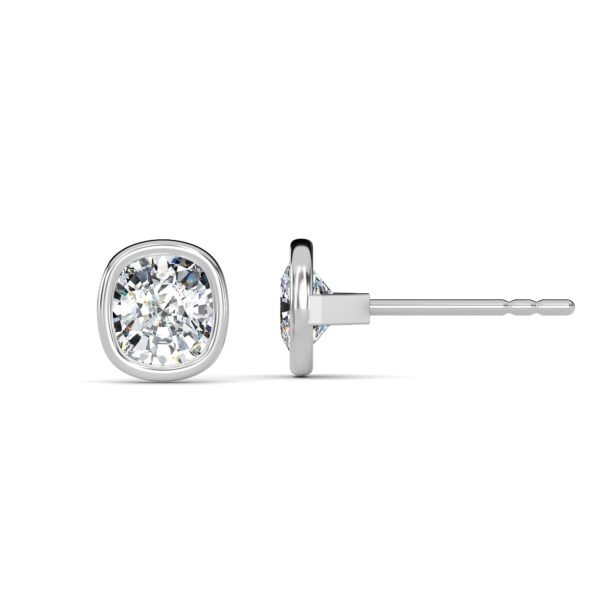 Cushion Cut Bezel Setting Lab-Grown Diamond Stud Earrings - Owolite - 2