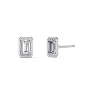 Emerald Cut Bezel Setting Lab-Grown Diamond Stud Earrings