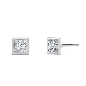 Princess Cut Bezel Setting Lab-Grown Diamond Stud Earrings