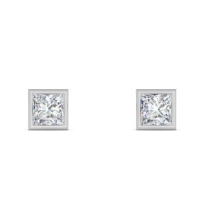 Princess Cut Bezel Setting Lab-Grown Diamond Stud Earrings - Owolite - 4