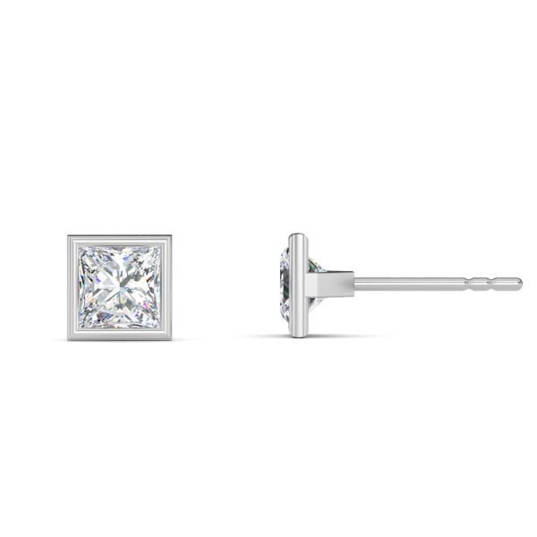 Princess Cut Bezel Setting Lab-Grown Diamond Stud Earrings - Owolite - 2