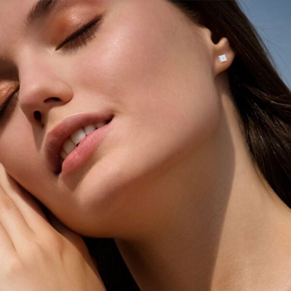 Princess Cut Bezel Setting Lab-Grown Diamond Stud Earrings - Owolite - 3