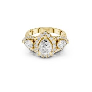 Pear Halo Three-Stone Diamond Ring