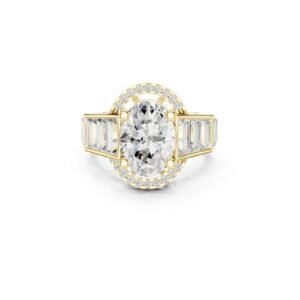 Oval Halo Diamond Ring with Tapered Baguette Sides