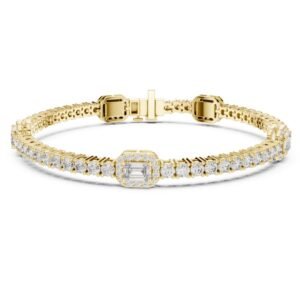 Emerald-Cut Halo Diamond Tennis Bracelet