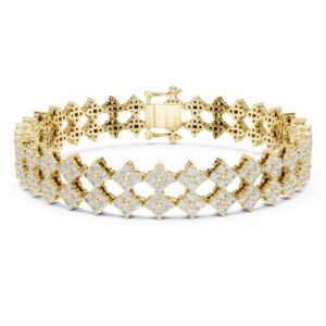 Double Row Diamond Floral Link Bracelet